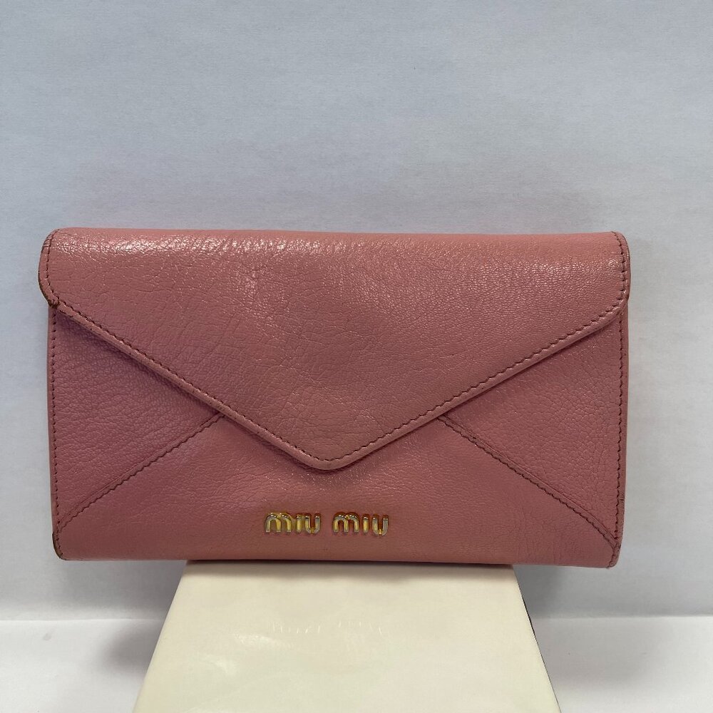 Miu Miu Pink Madras Leather Envelope-style Wallet Clutch - Preowned - Picture 1 of 14